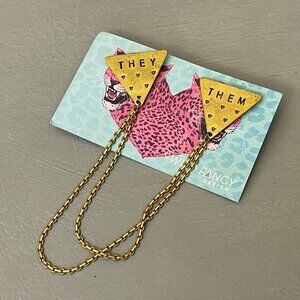 THEY THEM Handmade Brass Collar Pins with Chains Non-Binary Jewelry NWT